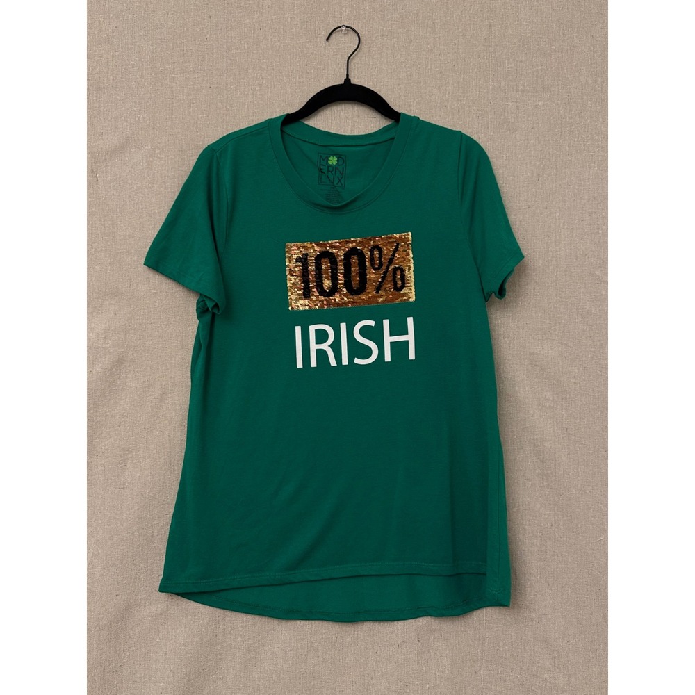Modern Lux Womens XXL Green St Patricks Day Reversible Sequin Irish T-Shirt